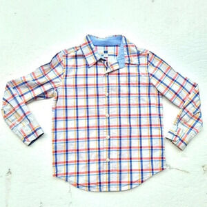 Janie and Jack Boy's Size 4 Shirt Button Down Long Sleeves Plaid Cotton Blue Red